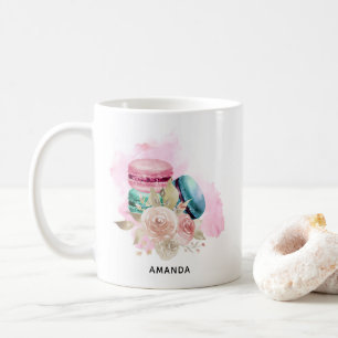 Färgmakaroner och blommor Vattenfärg Kaffemugg