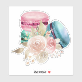 Färgmakaroner och blommor Vattenfärg Klistermärken