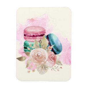 Färgmakaroner och blommor Vattenfärg Magnet