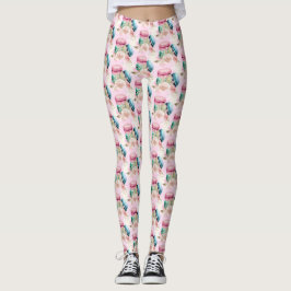 Färgmakaroner och blommor Vattenfärg Mönster Leggings