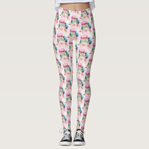 Färgmakaroner och blommor Vattenfärg Mönster Leggings