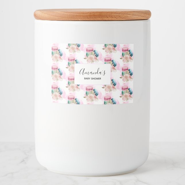 Färgmakaroner och blommor Vattenfärg Mönster Mat Etiketter (Framsida)