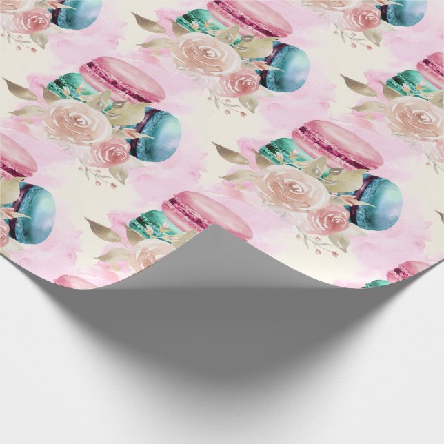 Färgmakaroner och blommor Vattenfärg Mönster Presentpapper (Hörn)