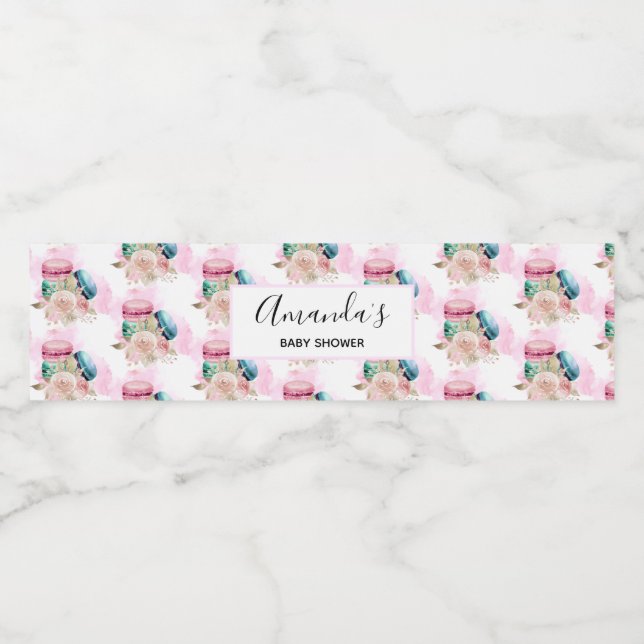 Färgmakaroner och blommor Vattenfärg Mönster Vattenflaskor Etikett (Singel etikett)