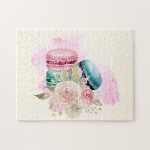 Färgmakaroner och blommor Vattenfärg Pussel