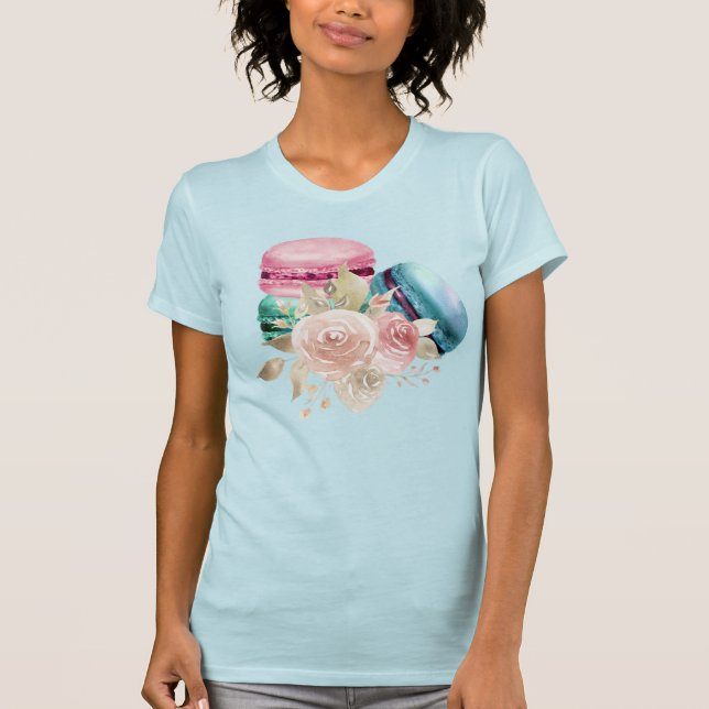 Färgmakaroner och blommor Vattenfärg T Shirt (Framsida)