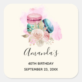 Färgmakaroner och blommor Vattenfärgsdag Fyrkantigt Klistermärke