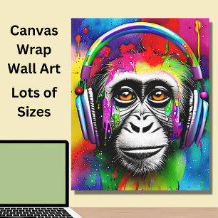 Färgmålad apa med hörlurar canvastryck