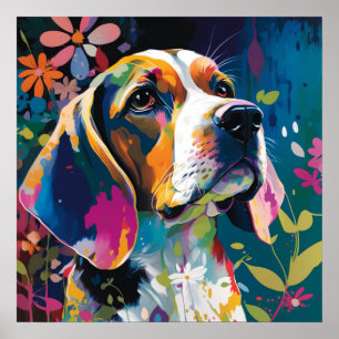 Färgmålad beagle-Hund Poster
