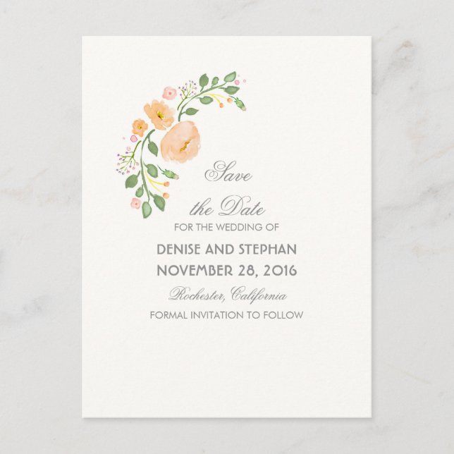Färgmålade blommor Romantic Spara datumet Meddelande Vykort (Framsida)