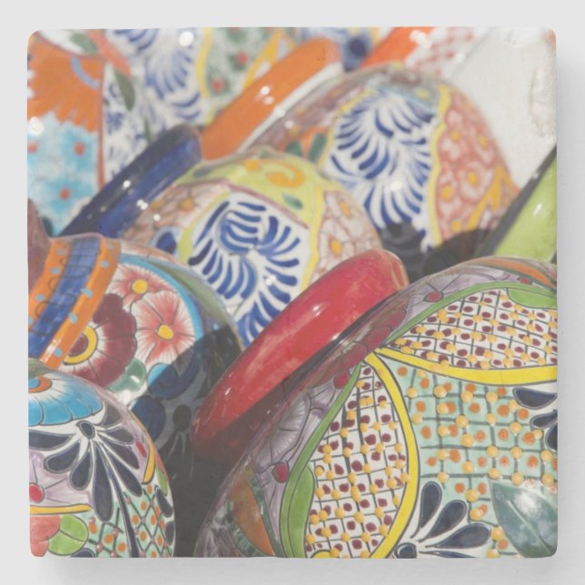 Färgmålat mexikanskt präglat handmålat prästerskik underlägg sten (Framsidan)