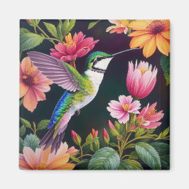 Färgmålning av Hummingbird-Blommigt Magnet