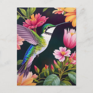 Färgmålning av Hummingbird-Blommigt Vykort