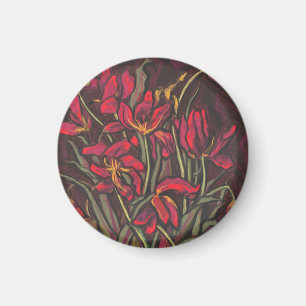 Färgmålning av rödblommor Påstående Blommigt vid t Magnet