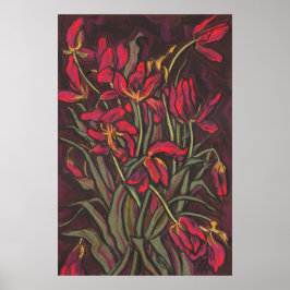 Färgmålning av rödblommor Påstående Blommigt vid t Poster