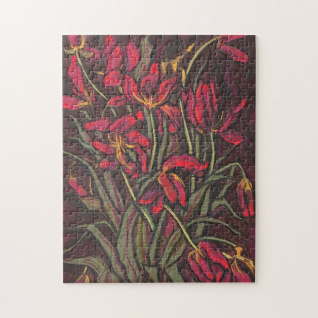 Färgmålning av rödblommor Påstående Blommigt vid t Pussel (Vertikal)