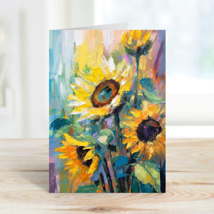 Färgmålning av solblommor Modern Abstrakt Blommigt Kort