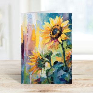 Färgmålning av solblommor Modern Abstrakt Blommigt Kort