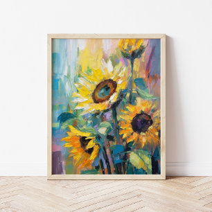 Färgmålning av solblommor Modern Abstrakt Blommigt Poster
