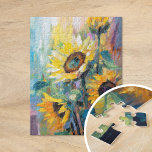 Färgmålning av solblommor Modern Abstrakt Blommigt Pussel<br><div class="desc">En sjudande, modern abstrakt, stil-målning av solblommor. Bilderna har texturerade penseldrag i fet gult, blått och grönt. Det dynamiska borrverket och det livliga färg skapar en känsla av rörelse, som fångar solblommornas skönhet och energi i ett färskt, contemporary stil. Riken struktur och de uttryckliga linjerna gör att biet både blir...</div>