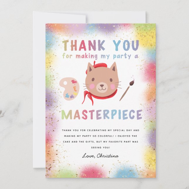 Färgmålning, Födelsedagsfest Kattunge Tack Kort (Framsida)
