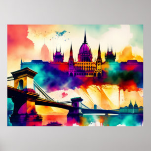 Färgmålning för Budapest Watercolor Poster