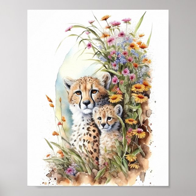 Färgmålning för Cheetah Baby och Mamma Poster (Framsidan)