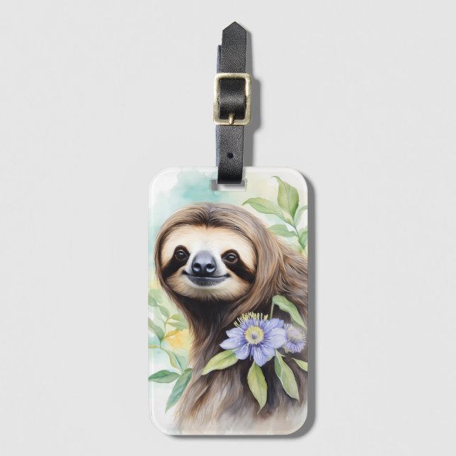 Färgmålning för Cute Friendly Sloth Watercolor Bagagebricka (Framsida vertikal)