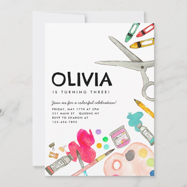 Färgmålning för färggrafik i Cute Art-konstnär Fär Inbjudningar (Framsida)