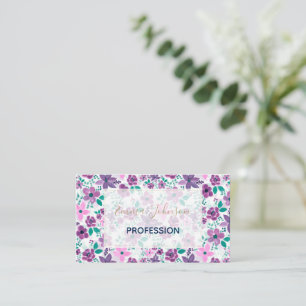 Färgmålning för ljus Rosa och Lila blommor Visitkort