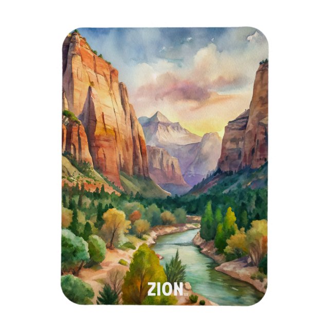 Färgmålning för Zion National Park Watercolor Magnet (Vertikal)