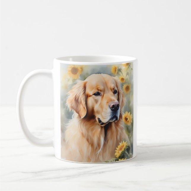 Färgmålning Golden Retriever och Solros Kaffemugg (Vänster)