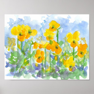 Färgmålning på Vår blommor för vattenfärg på gulte Poster