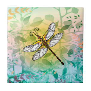 Färgmässig Garden Dragonfly Kakelplatta