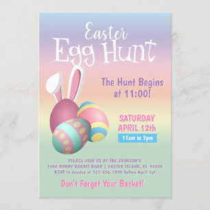 Färgmässigt pastellbunny Öron Påskägg Hunt Party Inbjudningar