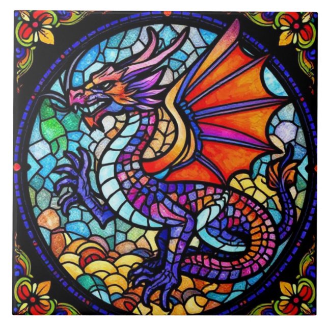 Färgmättat glas Dragon Mosaic Kakelplatta (Framsidan)