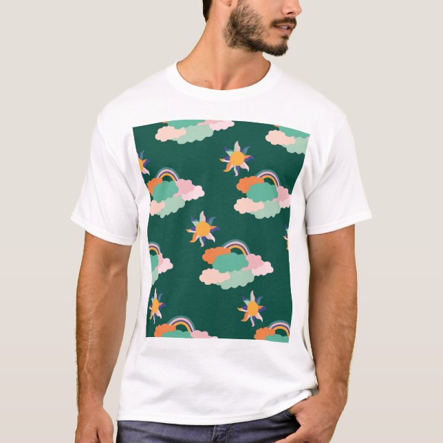 Färgmoln Regnbows Sömlös Mönster T Shirt (Framsida)