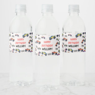 Färgmonster Lastbilar Tävla Barns födelsedag Party Vattenflaskor Etikett