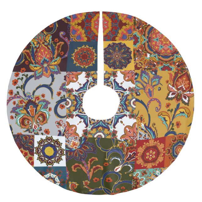 Färgmönster: Majolica Pottery Stil Julgransmatta Borstad Polyester (Framsidan)