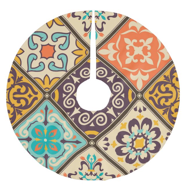 Färgmönster: Majolica Tile Design Julgransmatta Borstad Polyester (Framsidan)