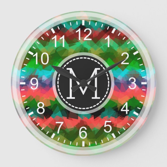 Färgmosaik Modern Monogram Stor Klocka (Framsida)