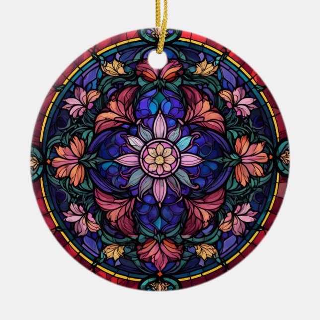 Färgmozaik av blommigt julgransprydnad keramik (Framsidan)