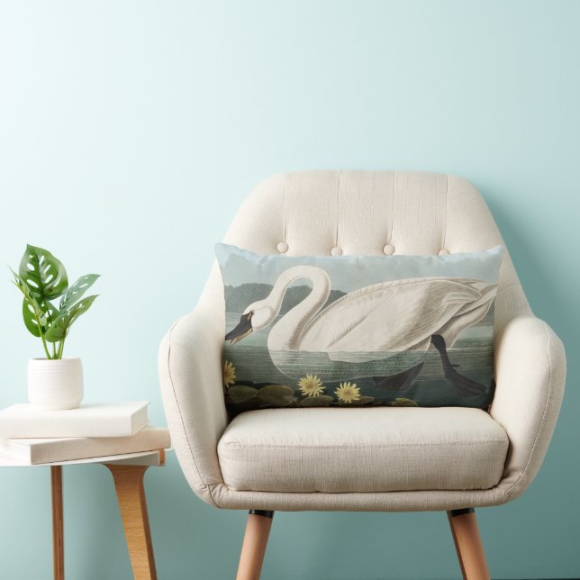 Färgning av Audubon White Svan Waterfowl Lumbarkudde (Stol)