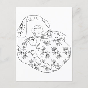 Färgning av babyduschkonst för vintage Card-flicka Vykort