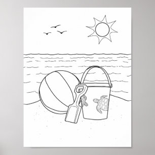 Färgning av Beach Leksaker-Vuxen Poster