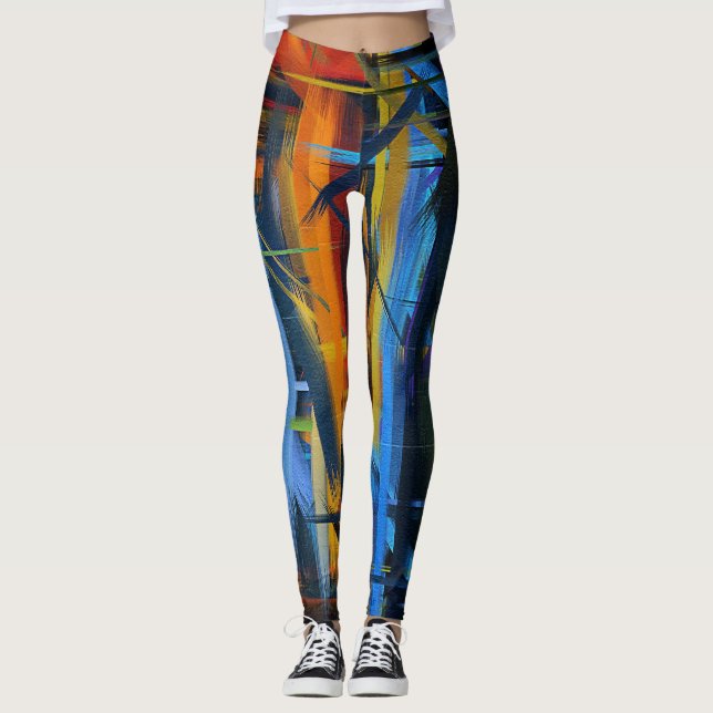 Färgning av blå Abstrakt i orange Leggings (Framsida)