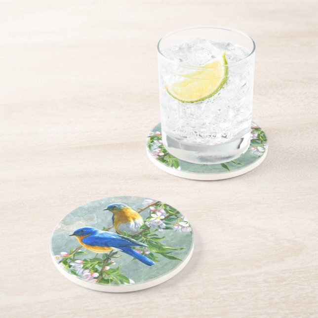 Färgning av blå Gult Birds Cherry Blommar Träd Underlägg (Sidan)