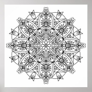 Färgning av blommigt Mandala Vuxen Poster