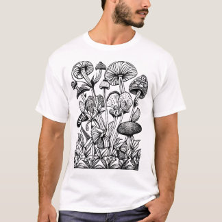 Färgning av Blommigt och illustration av svampar T Shirt