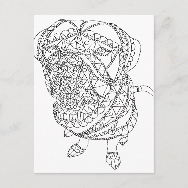 Färgning av Bok Hund Sitta, färglöst Teckning Vykort (Framsida)